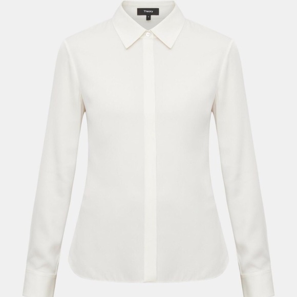THEORY WHITE FITTED BUTTON DOWN SHIRT CAREER TOP S - Picture 1 of 15